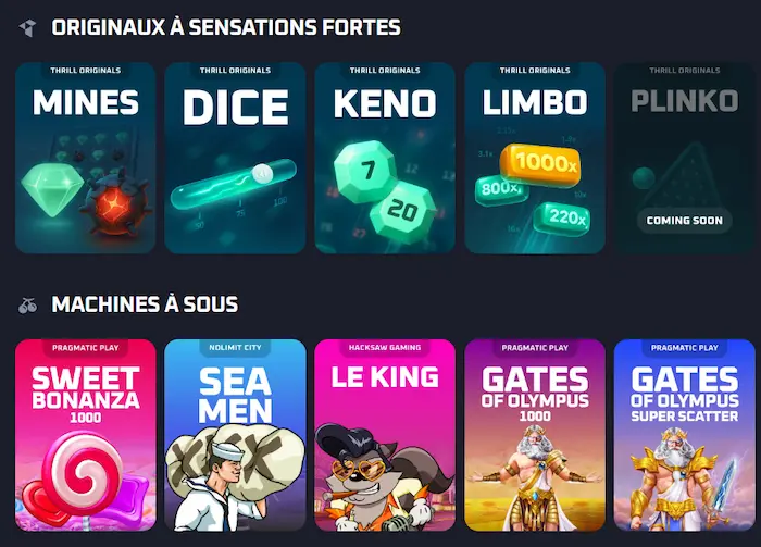 Thrill Casino jeux